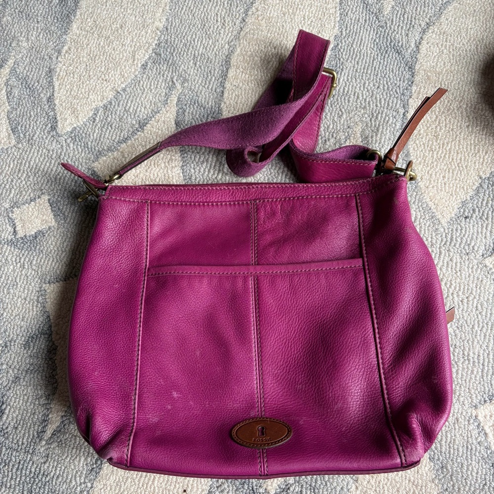 Fossil Magenta Leather Satchel - Picture 2 of 7
